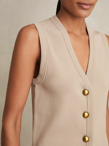 Knitted Button Through Vest in Neutral | Reiss Women Popular