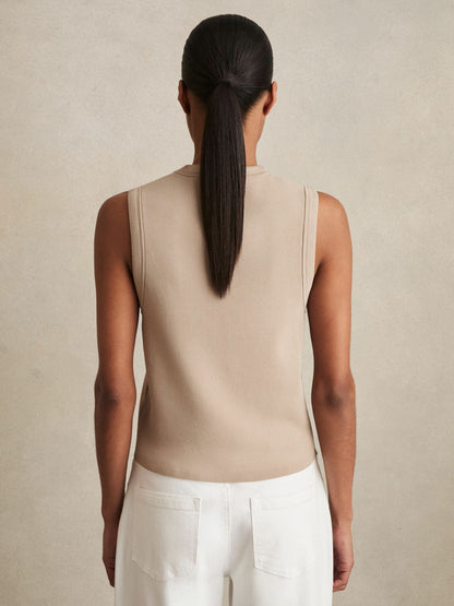 Knitted Button Through Vest in Neutral | Reiss Women Popular