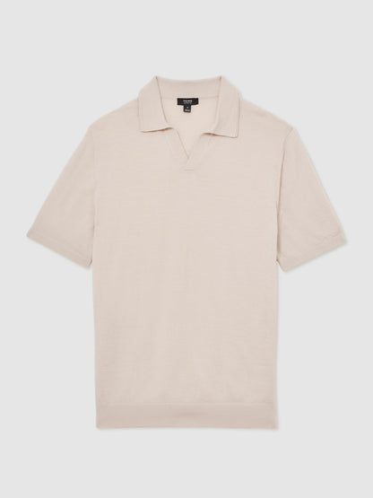 Merino Wool Open Collar Polo Shirt in Beige | Reiss Men Best Seller