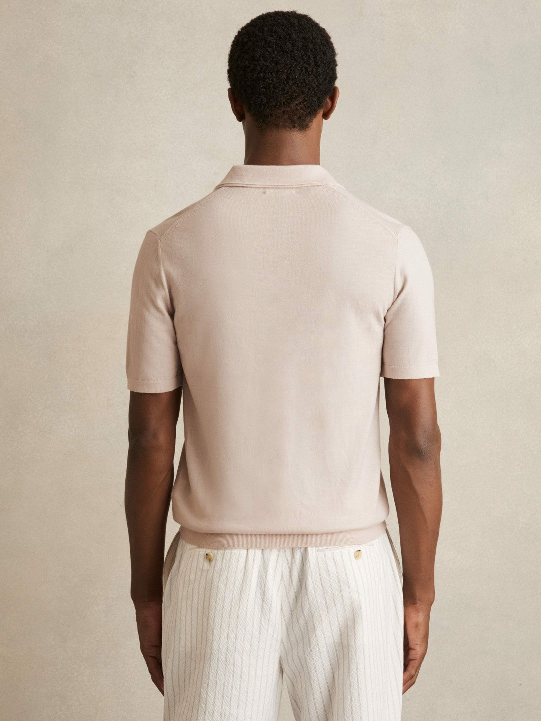 Merino Wool Open Collar Polo Shirt in Beige | Reiss Men Best Seller