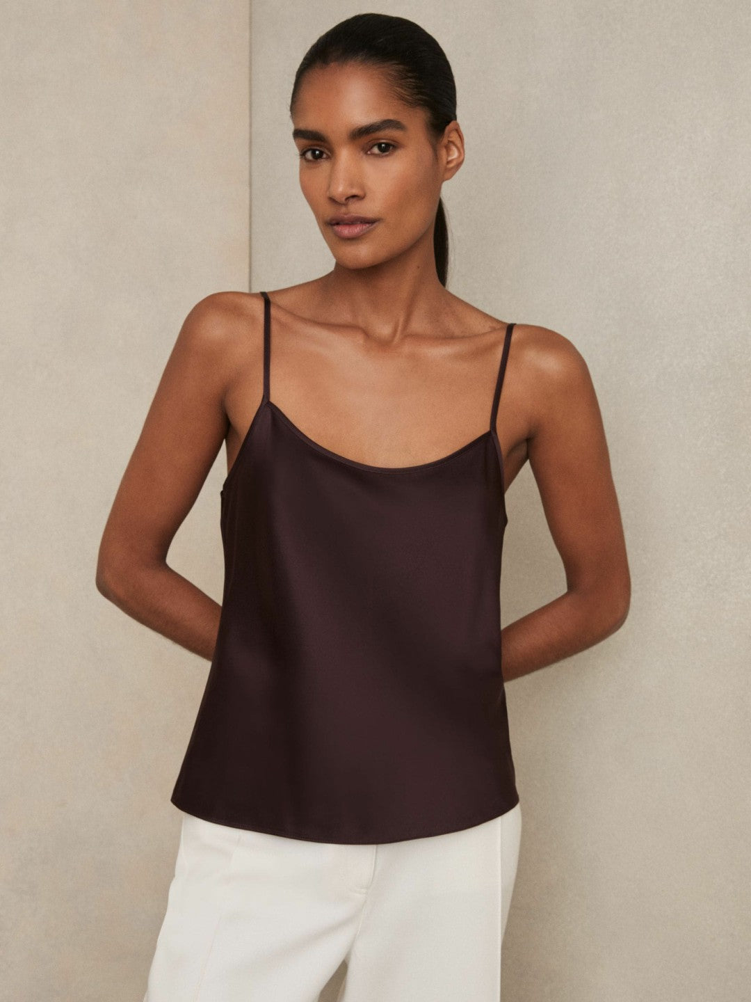 Silk Cami Top in Burgundy | Reiss Women New