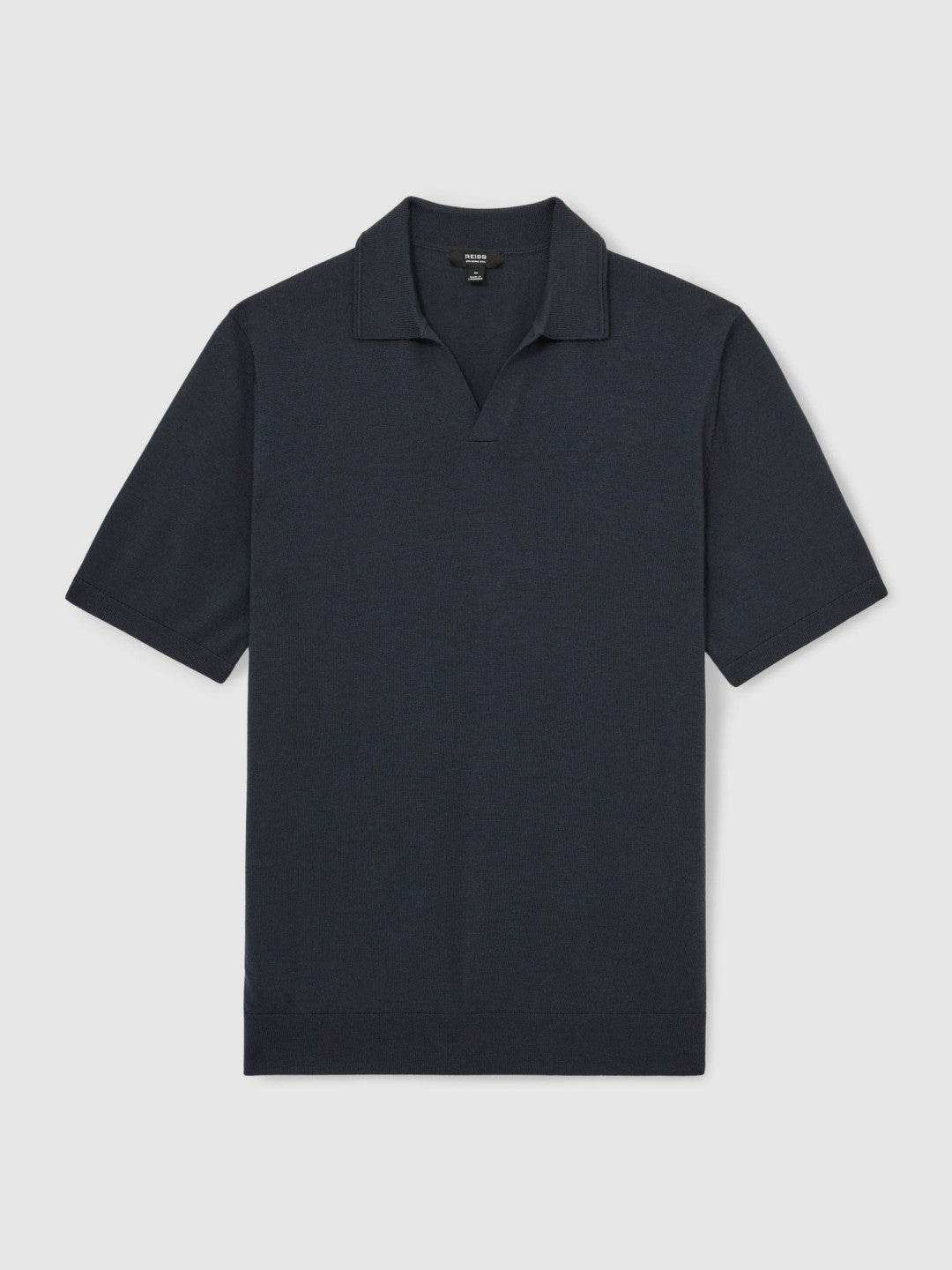Merino Wool Open Collar Polo Shirt in Midnight Navy | Reiss Men Trending