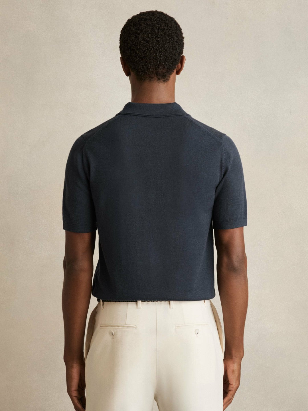 Merino Wool Open Collar Polo Shirt in Midnight Navy | Reiss Men Trending