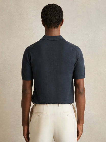 Merino Wool Open Collar Polo Shirt in Midnight Navy | Reiss Men Trending