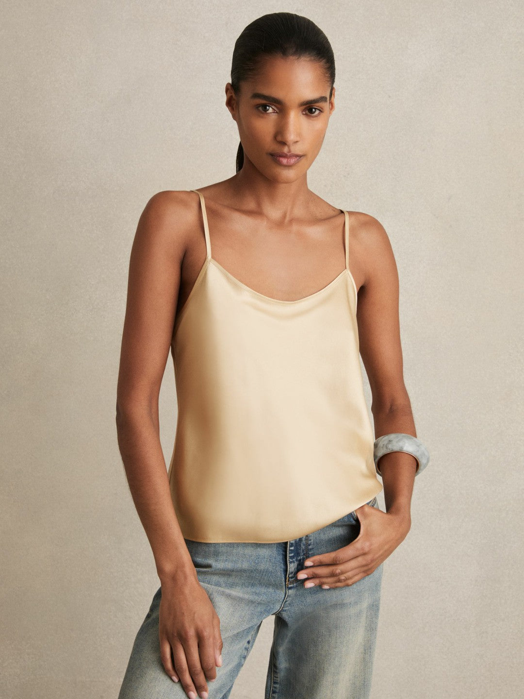 Silk Cami Top in Gold | Reiss Women New