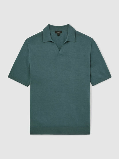 Merino Wool Open Collar Polo Shirt in Orion Blue | Reiss Men Exclusive