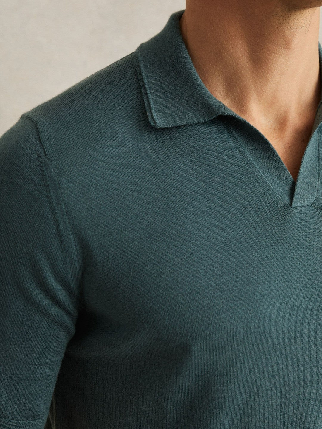 Merino Wool Open Collar Polo Shirt in Orion Blue | Reiss Men Exclusive