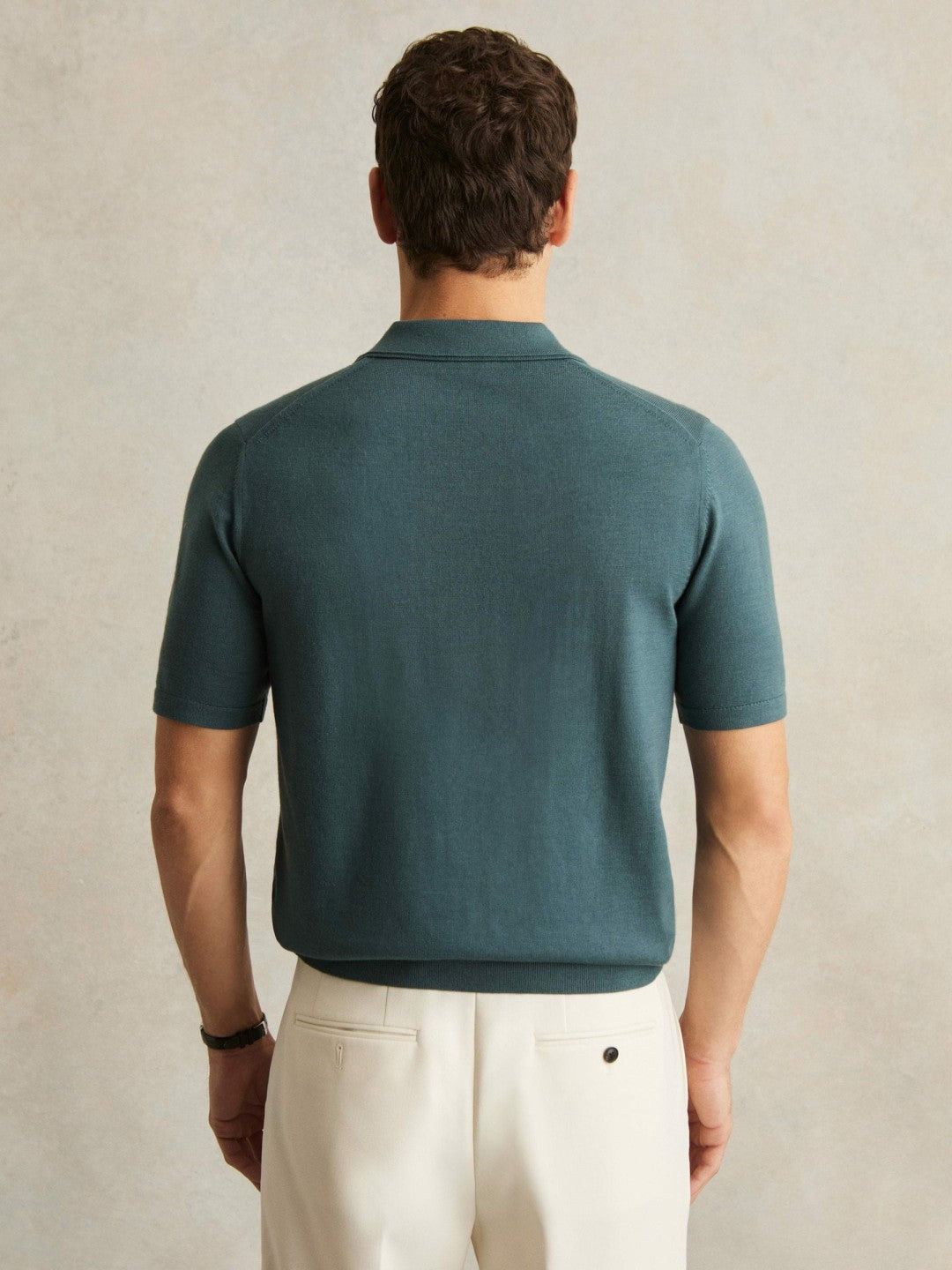 Merino Wool Open Collar Polo Shirt in Orion Blue | Reiss Men Exclusive