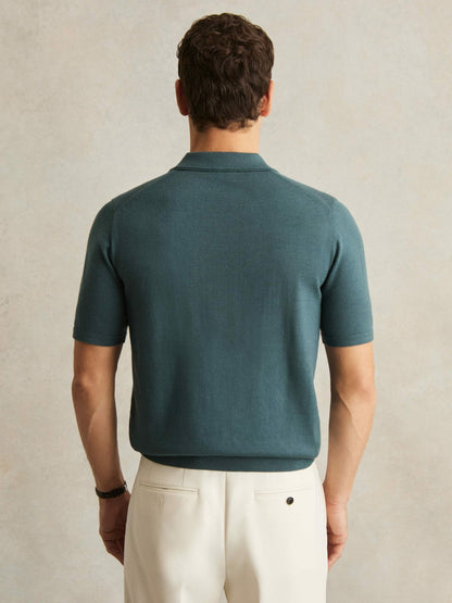 Merino Wool Open Collar Polo Shirt in Orion Blue | Reiss Men Exclusive