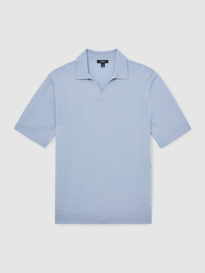 Merino Wool Open Collar Polo Shirt in Soft Blue | Reiss Men Popular