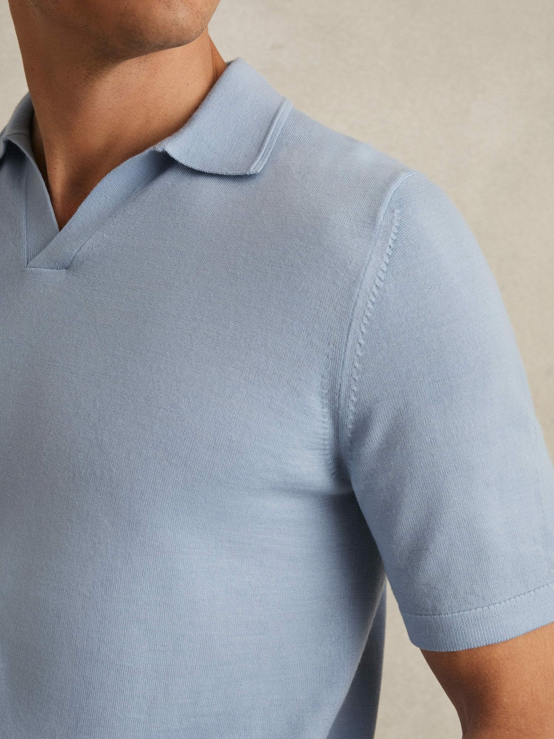 Merino Wool Open Collar Polo Shirt in Soft Blue | Reiss Men Popular