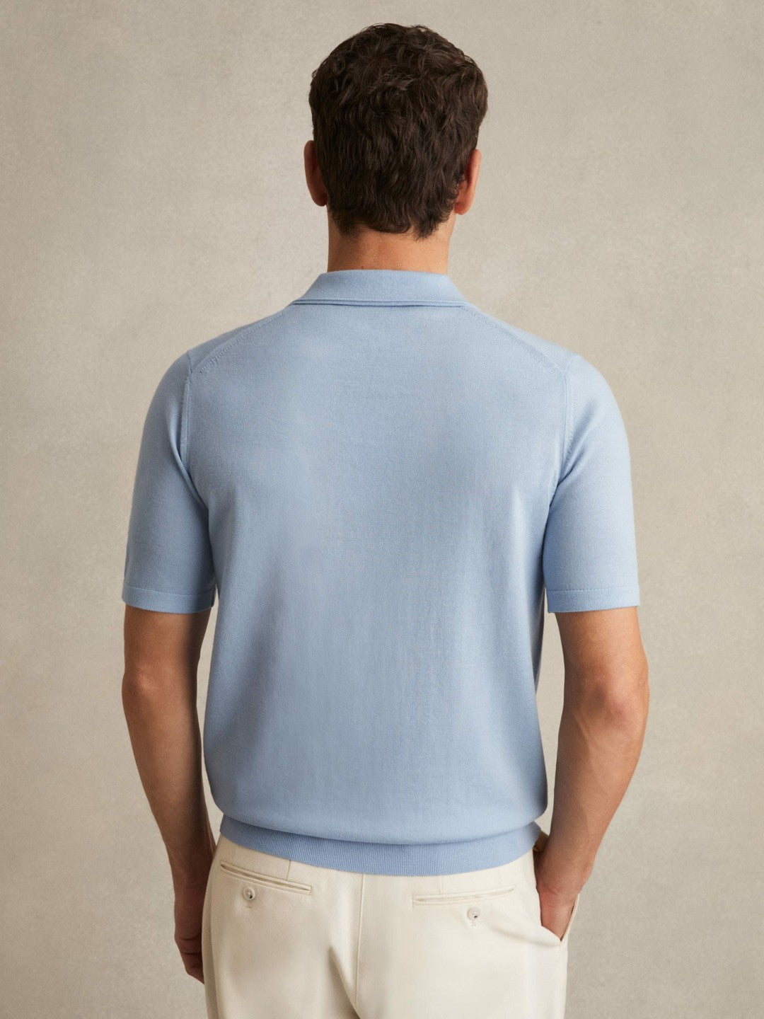 Merino Wool Open Collar Polo Shirt in Soft Blue | Reiss Men Popular