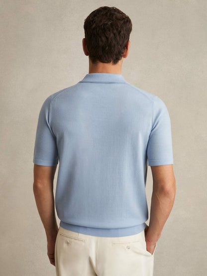 Merino Wool Open Collar Polo Shirt in Soft Blue | Reiss Men Popular
