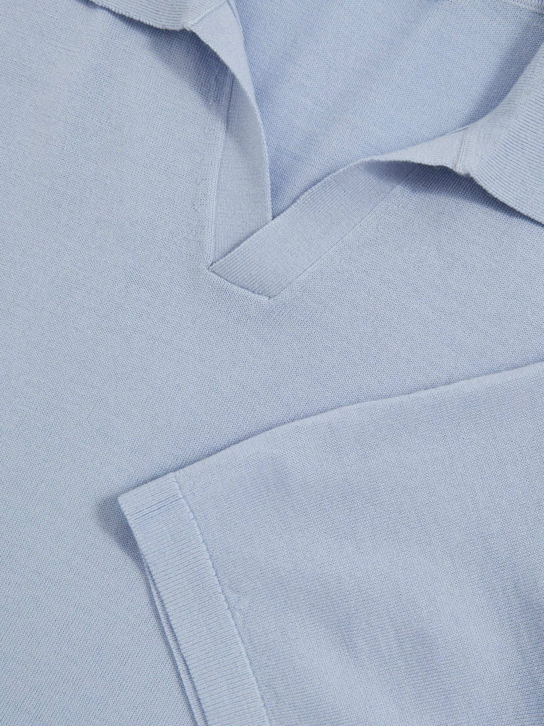 Merino Wool Open Collar Polo Shirt in Soft Blue | Reiss Men Popular