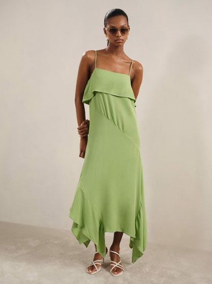 Ruffle-Detail Midi Dress in Green | Reiss Women Recommended