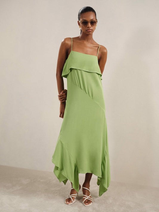 Ruffle-Detail Midi Dress in Green | Reiss Women Recommended