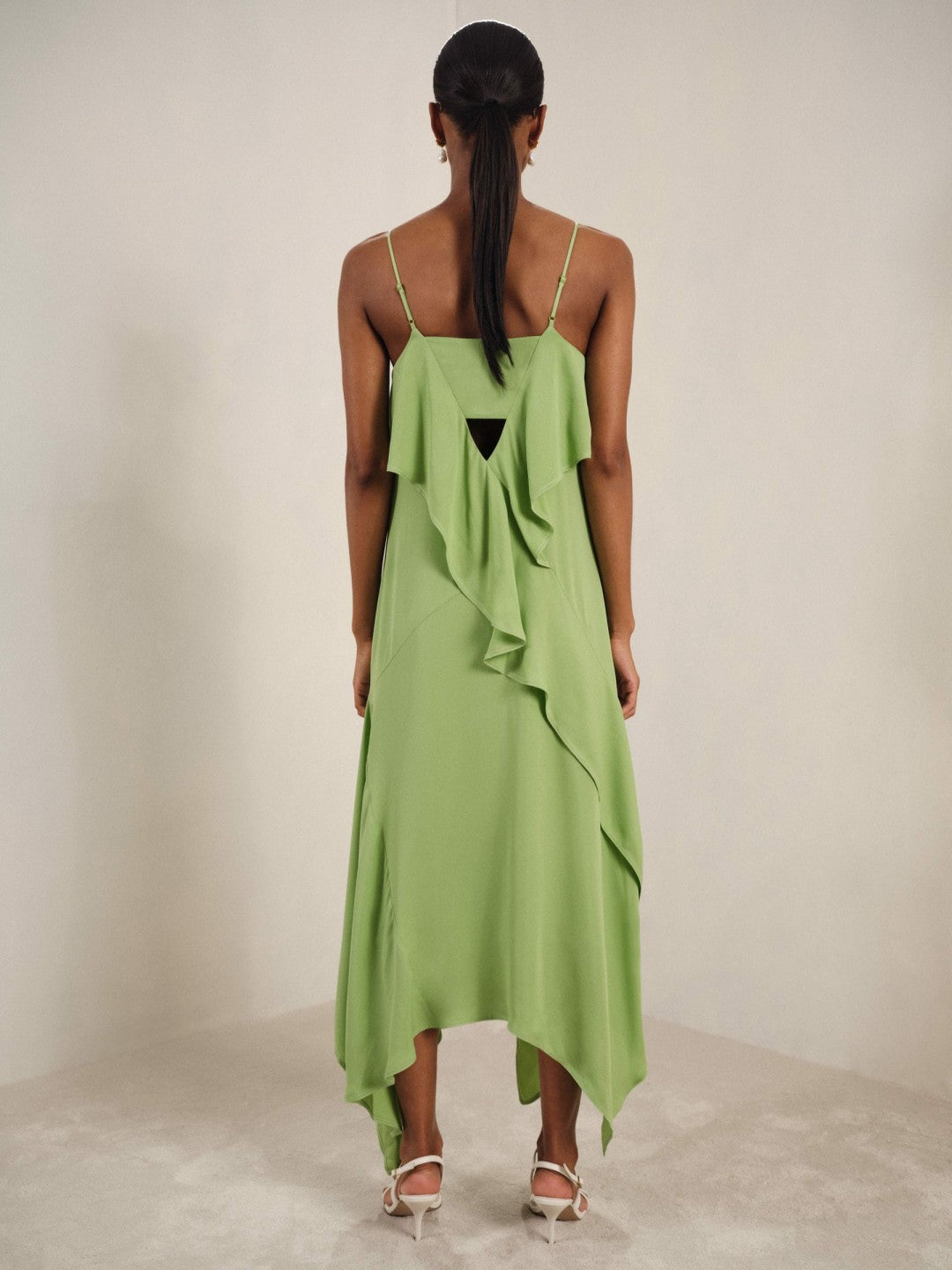 Ruffle-Detail Midi Dress in Green | Reiss Women Recommended