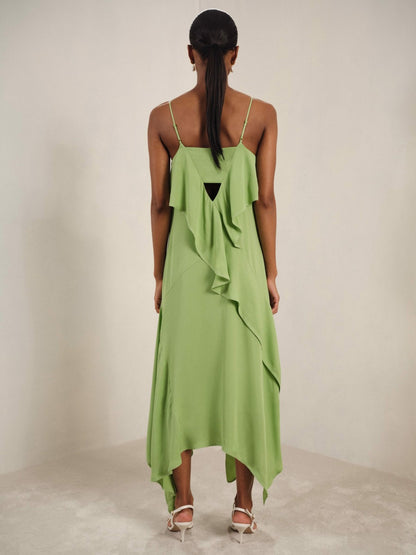 Ruffle-Detail Midi Dress in Green | Reiss Women Recommended
