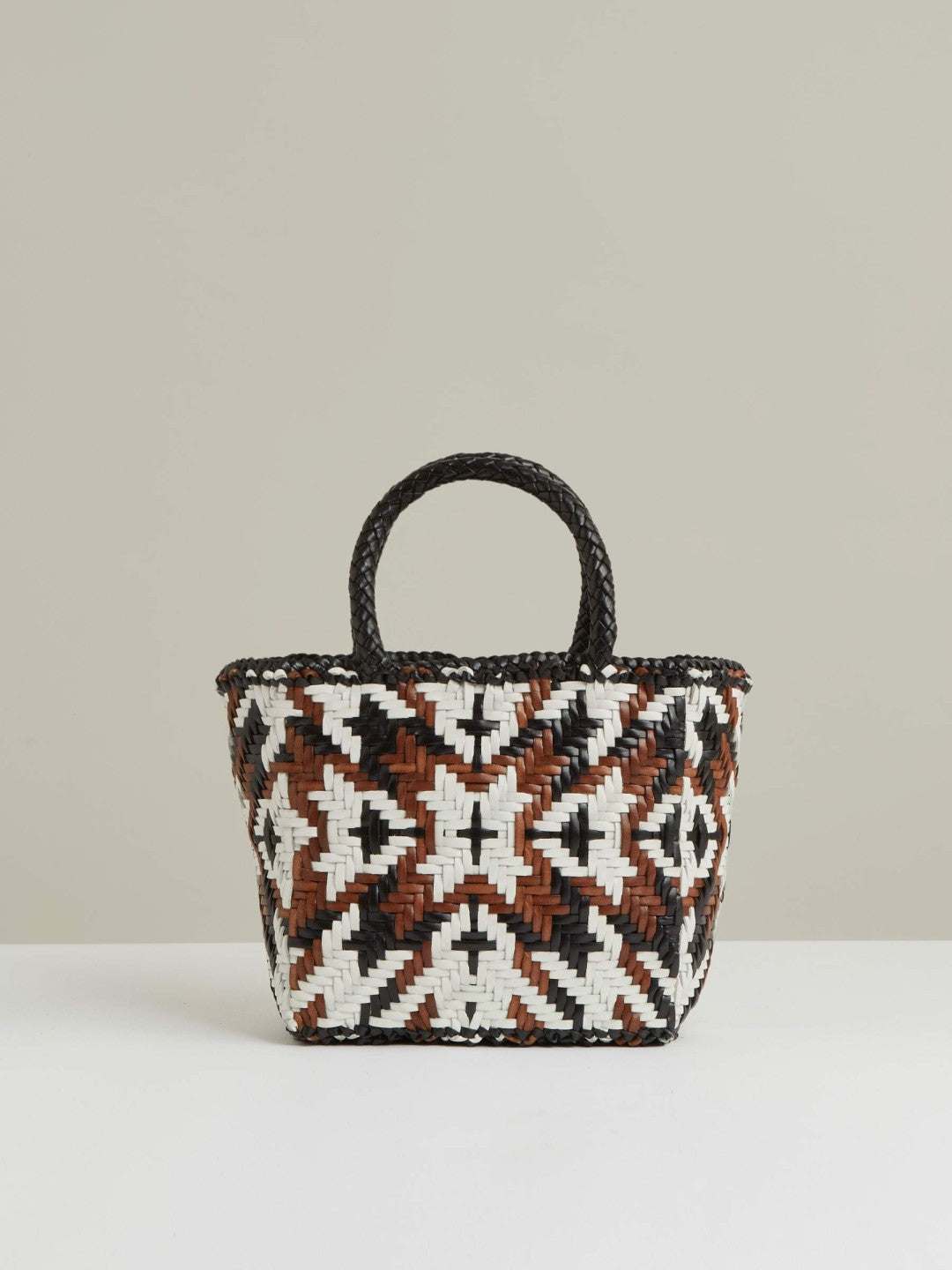 Small Leather Woven Tote Bag in Tan/White/Black | Reiss Women Trending