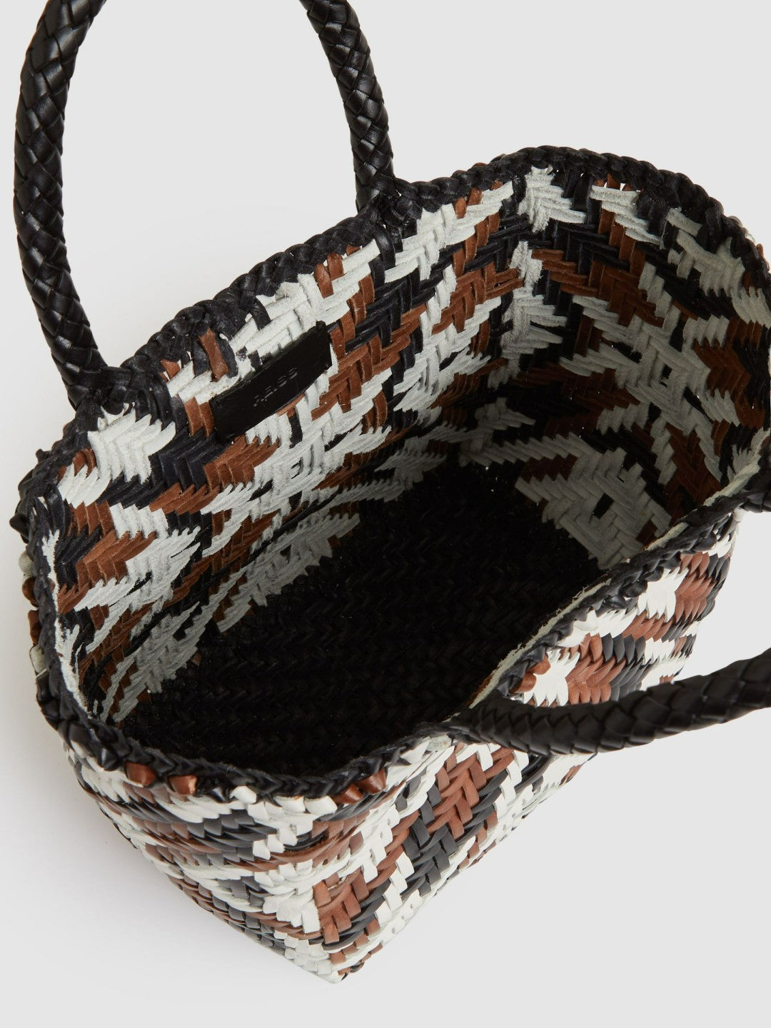 Small Leather Woven Tote Bag in Tan/White/Black | Reiss Women Trending