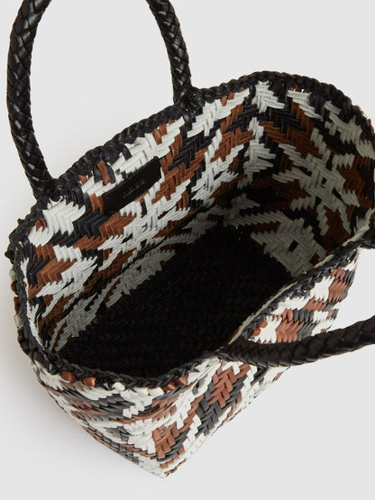 Small Leather Woven Tote Bag in Tan/White/Black | Reiss Women Trending