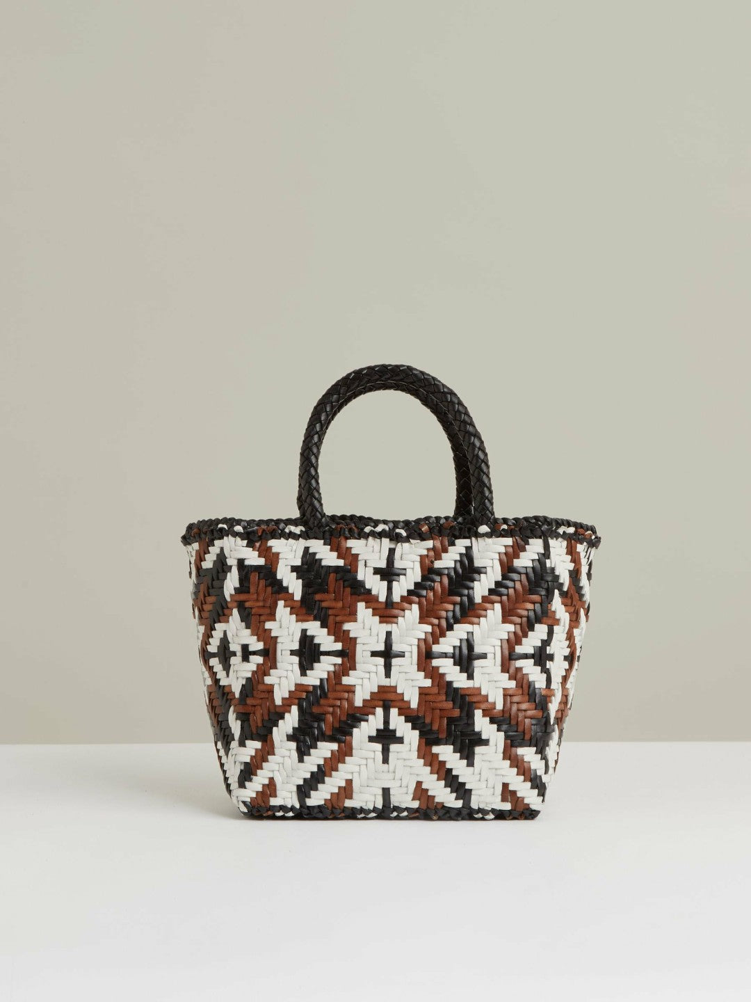 Small Leather Woven Tote Bag in Tan/White/Black | Reiss Women Trending
