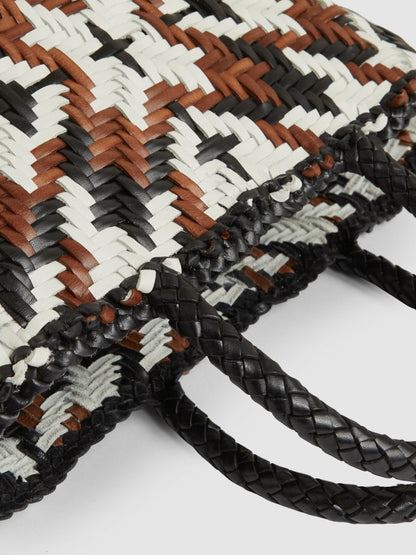 Small Leather Woven Tote Bag in Tan/White/Black | Reiss Women Trending