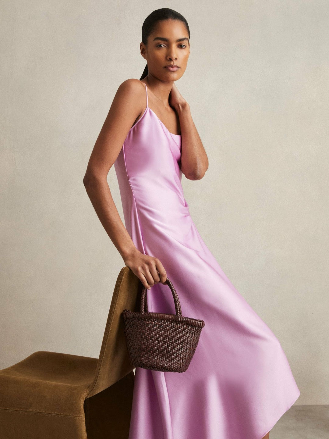 Leather Woven Mini Tote Bag in Chocolate | Reiss Women Signature