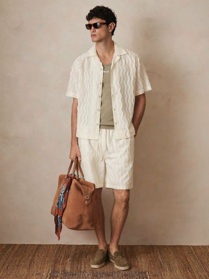 | Ché Fringed-Wave Shorts in Off White | Reiss Men Exclusive