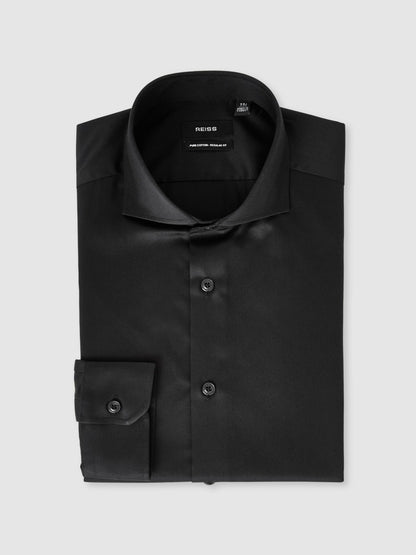 Slim Fit Slim-Fit Cotton Double-Cuff Shirt in Black | Reiss Men Recommended