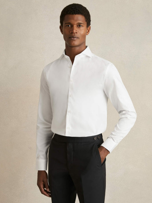 Regular Fit Slim-Fit Cotton Double-Cuff Shirt in White | Reiss Men Featured