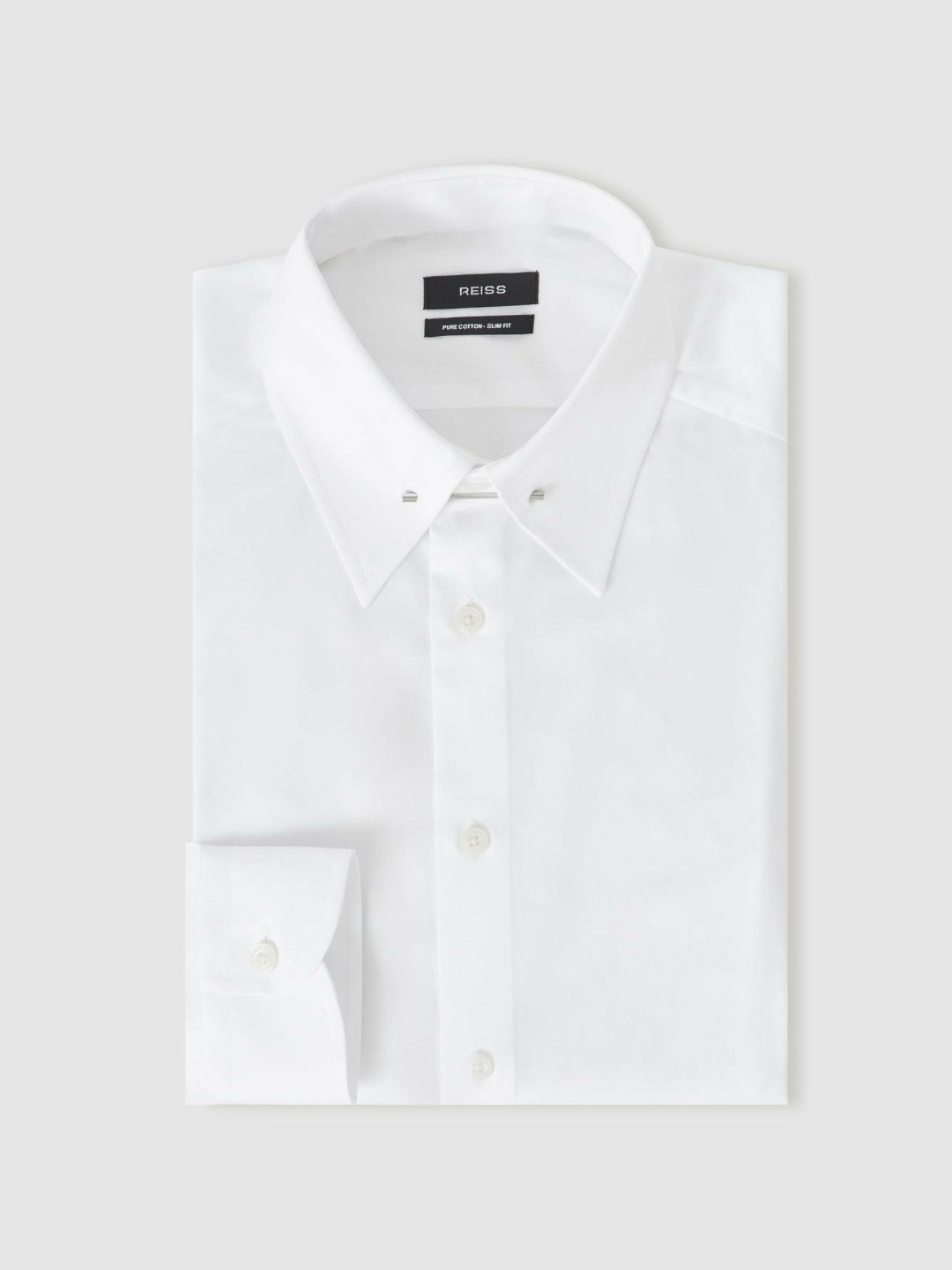 Slim Fit Cotton Pin Collar Shirt in White | Reiss Men New