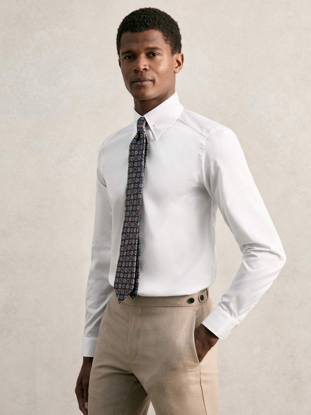 Slim Fit Cotton Pin Collar Shirt in White | Reiss Men New