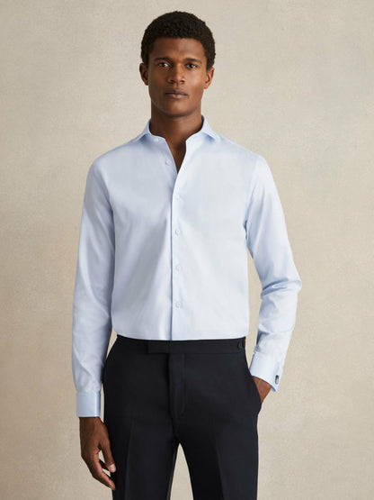 Regular Fit Slim-Fit Cotton Double-Cuff Shirt in Soft Blue | Reiss Men New