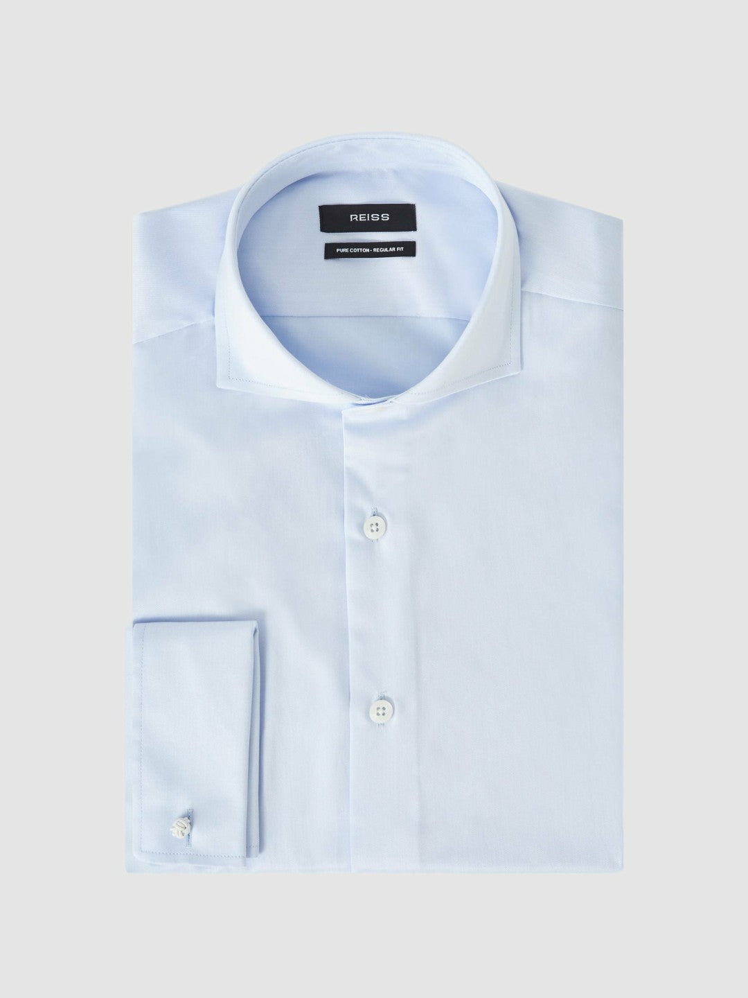 Regular Fit Slim-Fit Cotton Double-Cuff Shirt in Soft Blue | Reiss Men New