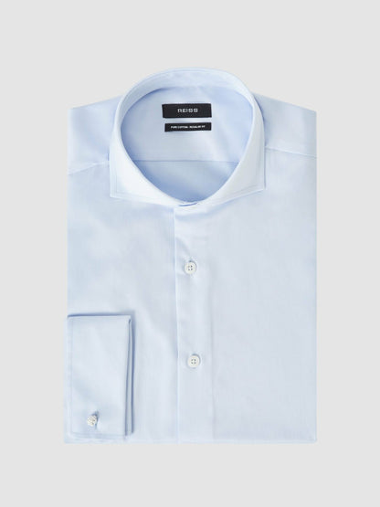 Regular Fit Slim-Fit Cotton Double-Cuff Shirt in Soft Blue | Reiss Men New