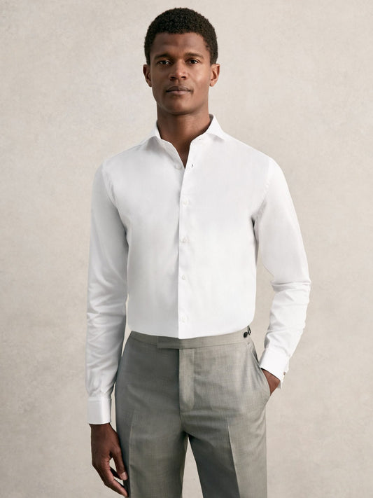 Slim Fit Slim-Fit Cotton Double-Cuff Shirt in White | Reiss Men Exclusive