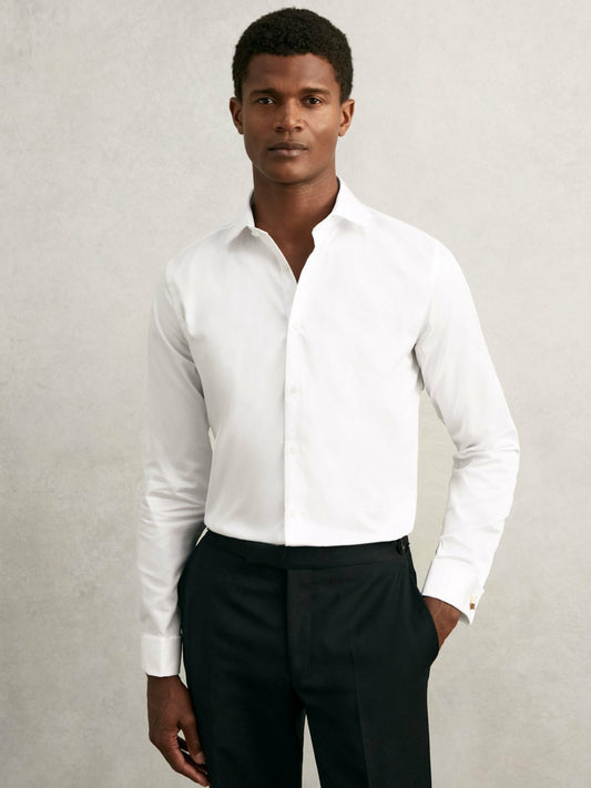 Regular Fit Slim-Fit Cotton-Sateen Shirt in White | Reiss Men New