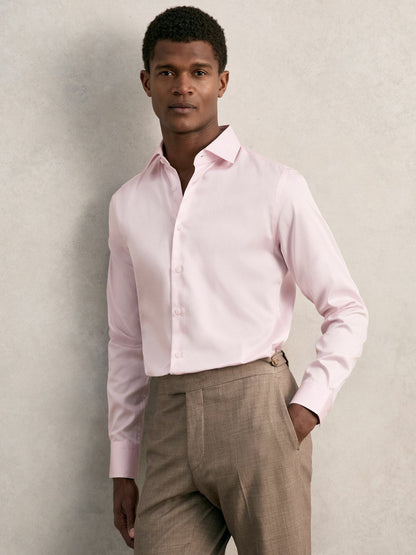 Regular Fit Cotton Sateen Shirt in Pink | Reiss Men Trending