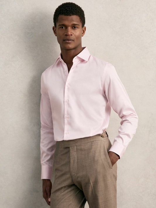 Regular Fit Cotton Sateen Shirt in Pink | Reiss Men Trending