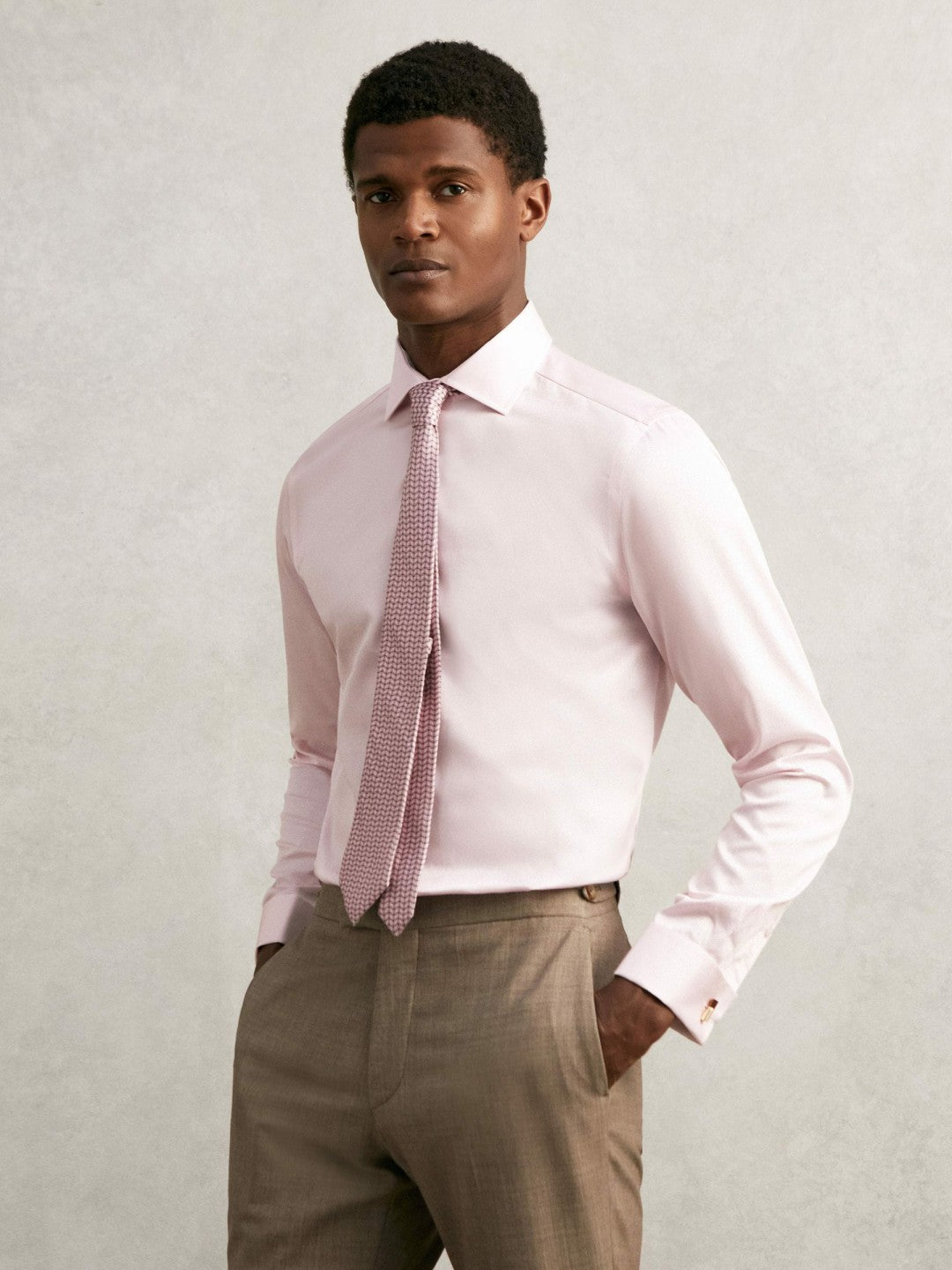 Regular Fit Slim-Fit Cotton-Sateen Shirt in Pink | Reiss Men Trending