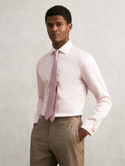 Regular Fit Slim-Fit Cotton-Sateen Shirt in Pink | Reiss Men Trending