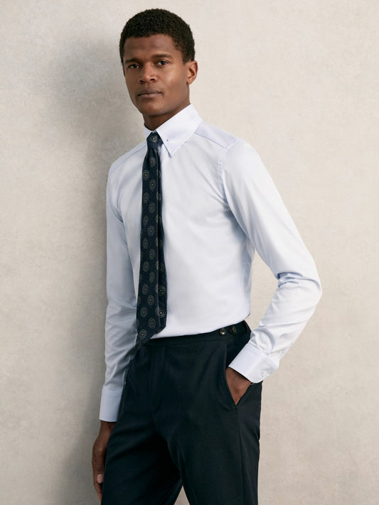 Slim Fit Cotton Pin Collar Shirt in Soft Blue | Reiss Men Exclusive