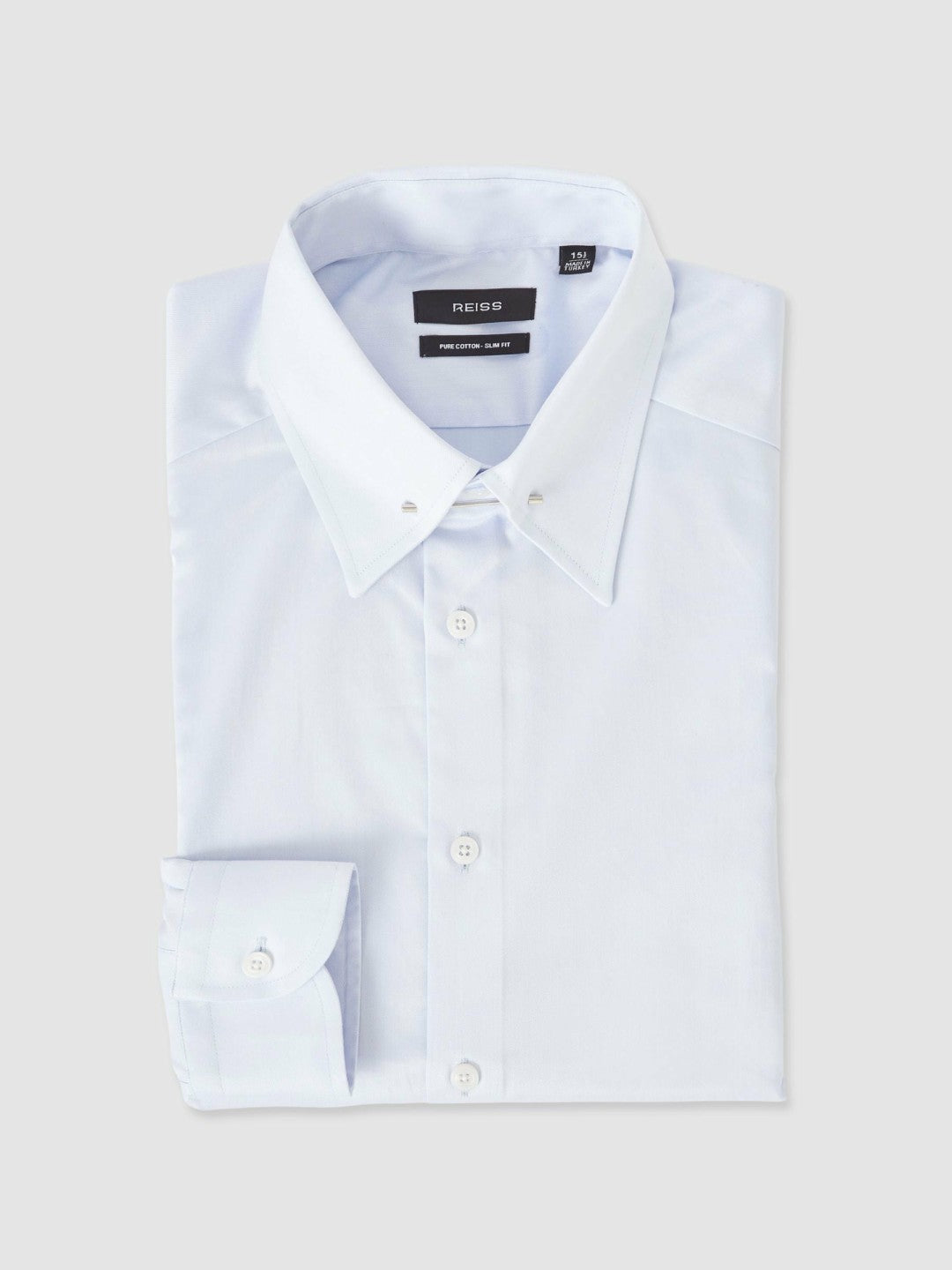 Slim Fit Cotton Pin Collar Shirt in Soft Blue | Reiss Men Exclusive