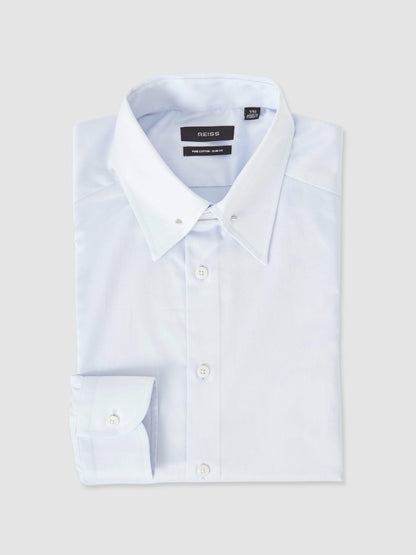 Slim Fit Cotton Pin Collar Shirt in Soft Blue | Reiss Men Exclusive