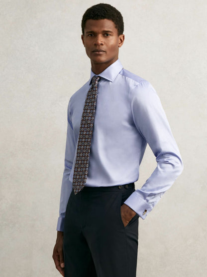 Regular Fit Slim-Fit Cotton-Sateen Shirt in Mid Blue | Reiss Men New