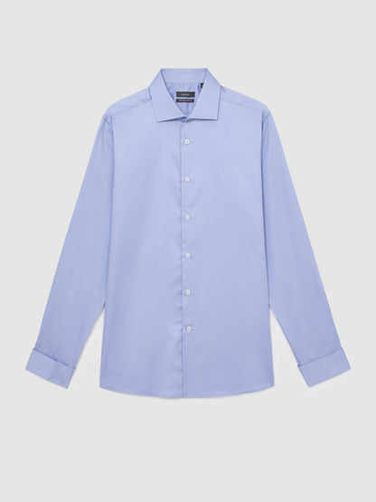 Regular Fit Slim-Fit Cotton-Sateen Shirt in Mid Blue | Reiss Men New