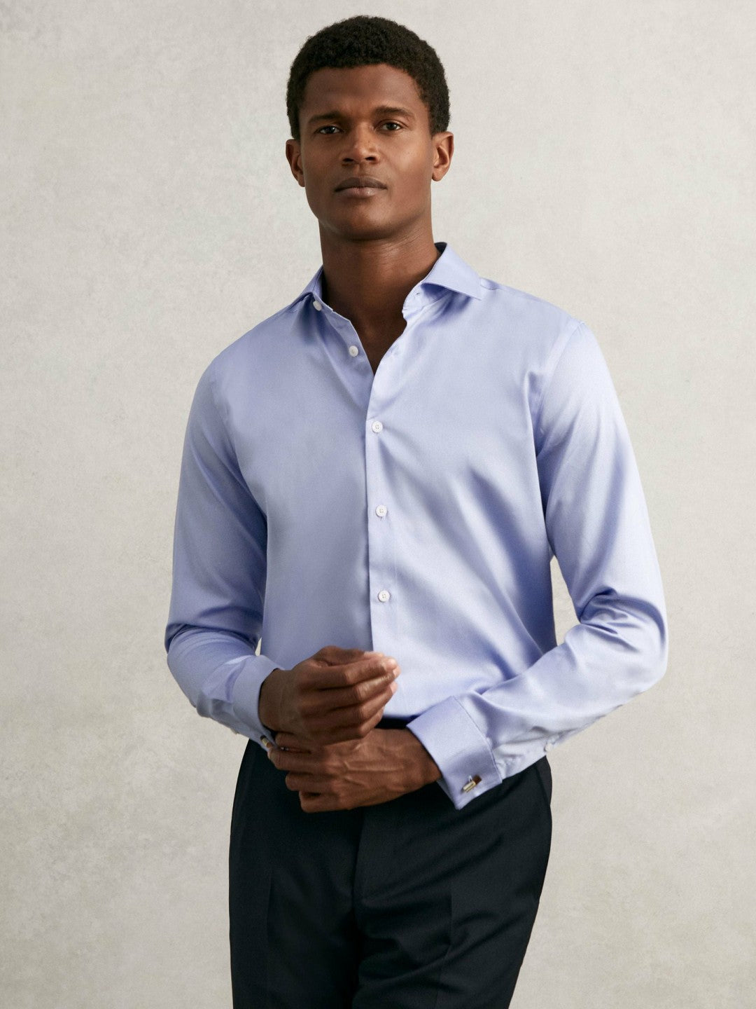 Regular Fit Slim-Fit Cotton-Sateen Shirt in Mid Blue | Reiss Men New