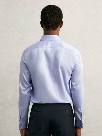Regular Fit Slim-Fit Cotton-Sateen Shirt in Mid Blue | Reiss Men New