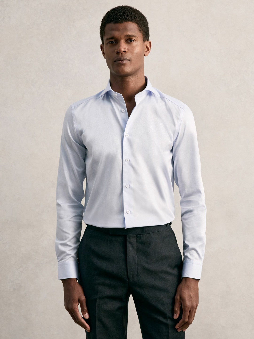 Regular Fit Cotton Sateen Shirt in Mid Blue | Reiss Men Signature